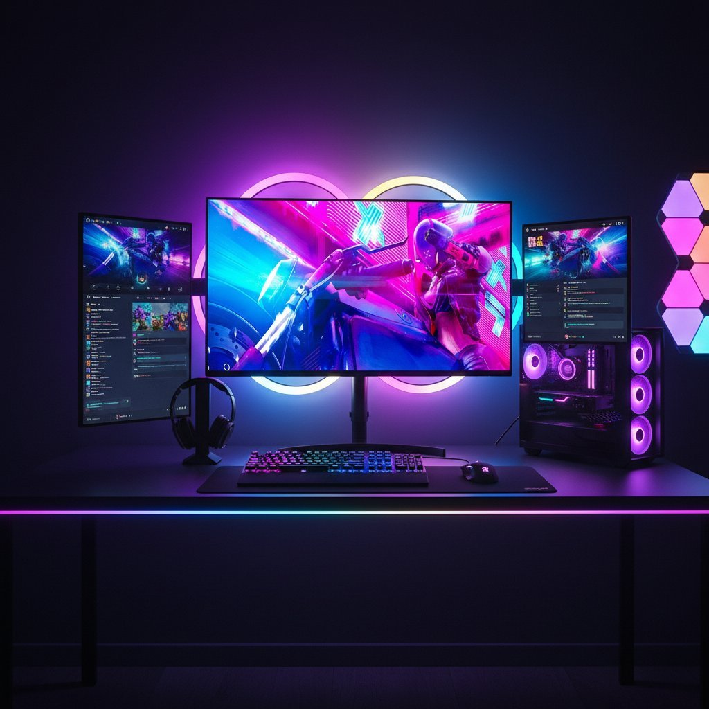 RGB monitor backlight creating immersive gaming battlestation atmosphere