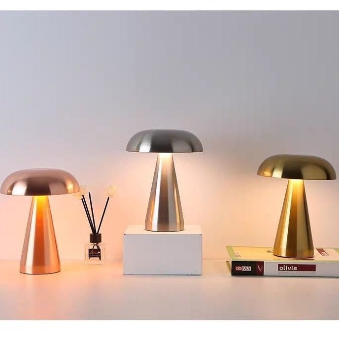 mushroom table lamp three metallic colour variants champagne silver