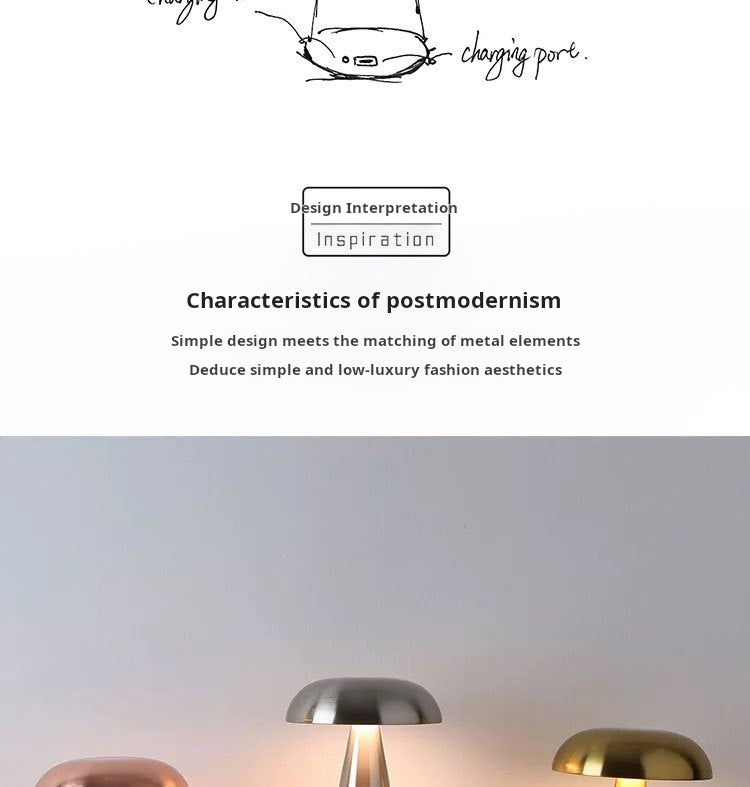 Danish mushroom lamp USB rechargeable charging port design