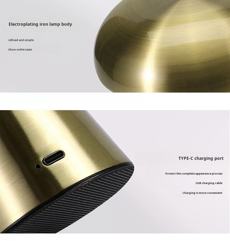 mushroom table lamp electroplated metal base USB Type-C close-up