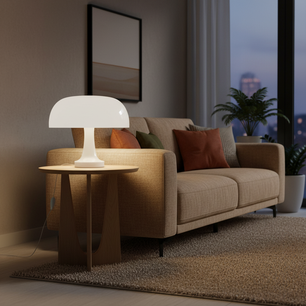 White Mushroom LED Desk Lamp - Living Room Evening