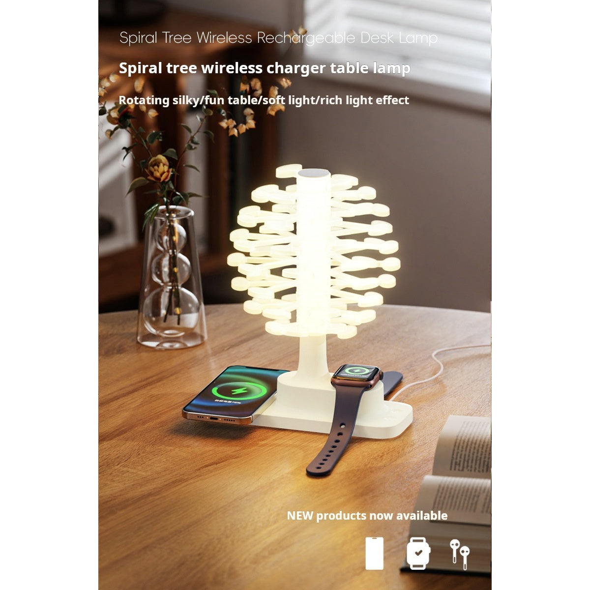 3-in-1 Wireless Charging Night Light - Spiral Tree Lamp Glowing