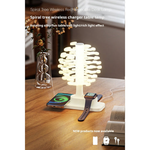 3-in-1 Wireless Charging Night Light - Spiral Tree Lamp Glowing