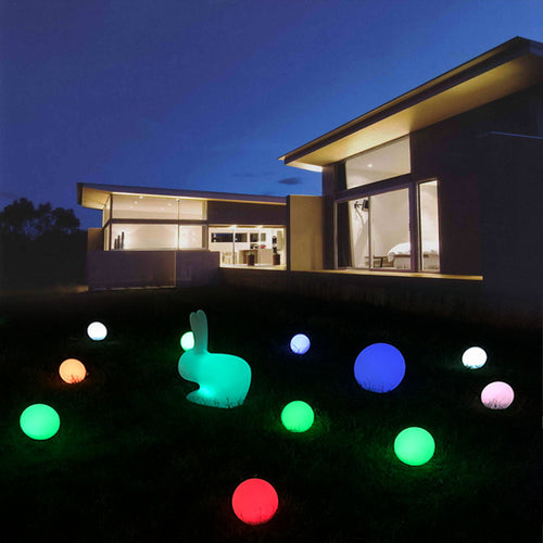 30cm solar LED ball lamp glowing in garden at night