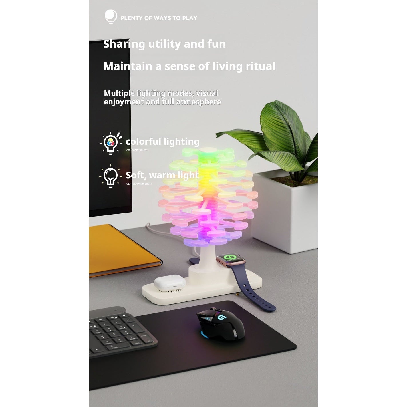 3-in-1 Wireless Charging Night Light - Multiple Light Modes Infographic