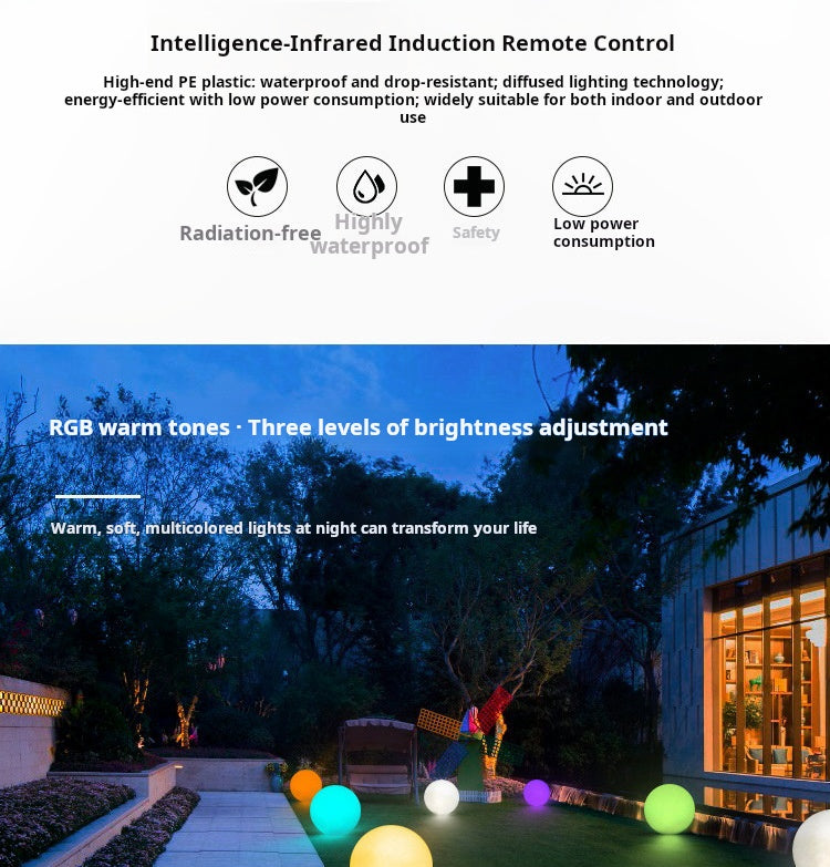 Solar LED ball lamp specifications - IP65 waterproof rating details