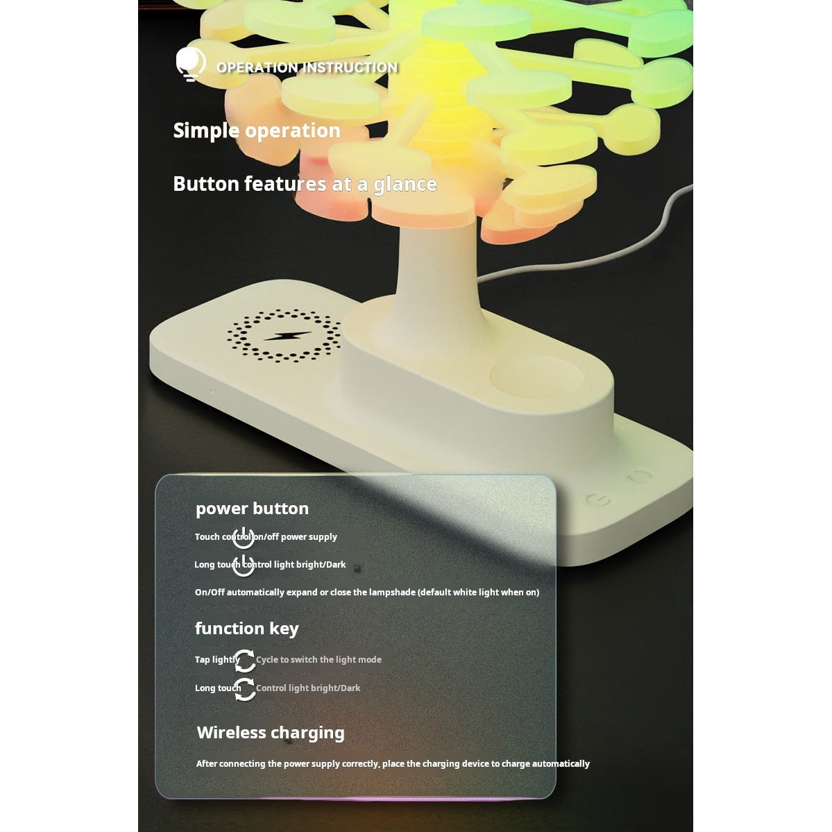 3-in-1 Wireless Charging Night Light - Button Controls Guide