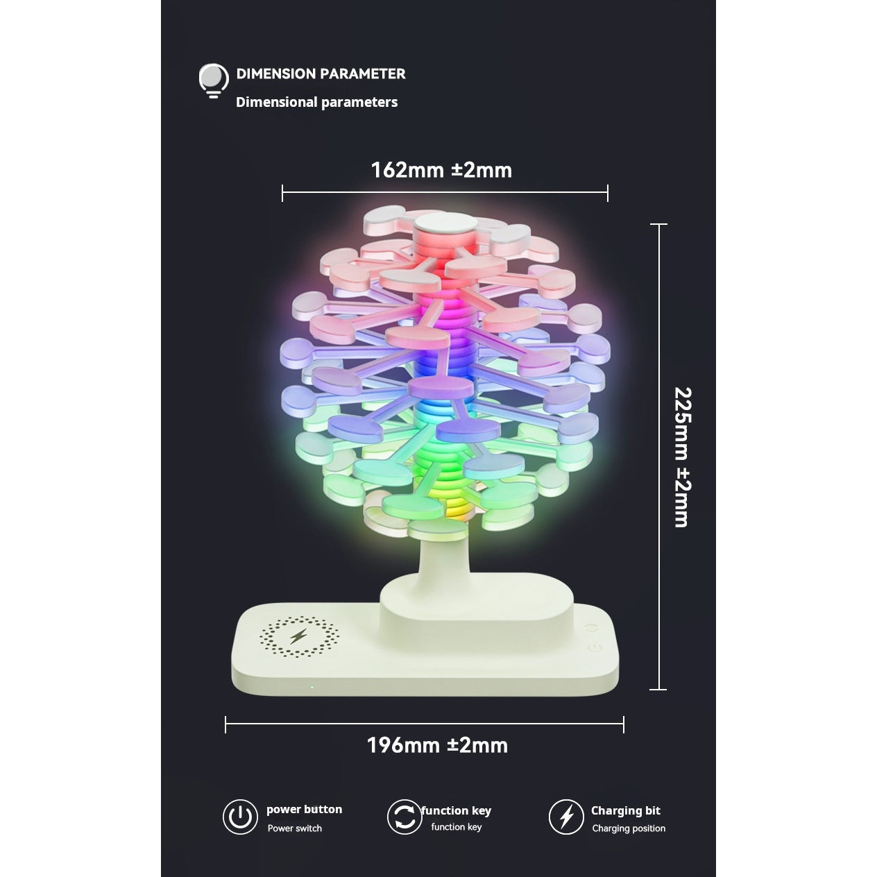 3-in-1 Wireless Charging Night Light - Dimensions and Specifications