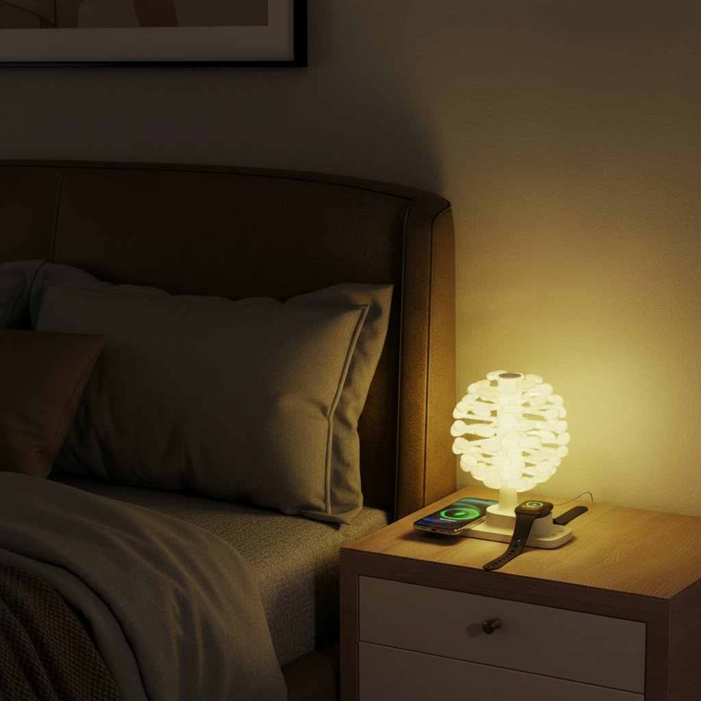 3-in-1 Wireless Charging Night Light - Warm Light Bedroom Lifestyle