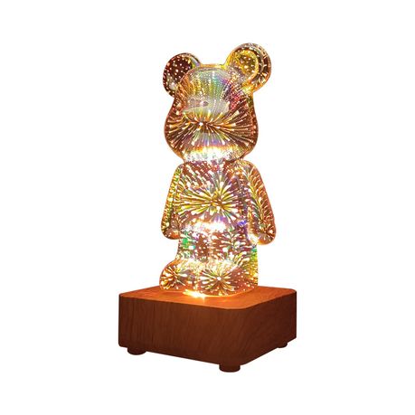 USB Rechargeable Bear Lamp with 3D Fireworks Effect: Unique Night Light