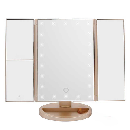 Champagne Gold Tri-Fold Vanity Mirror