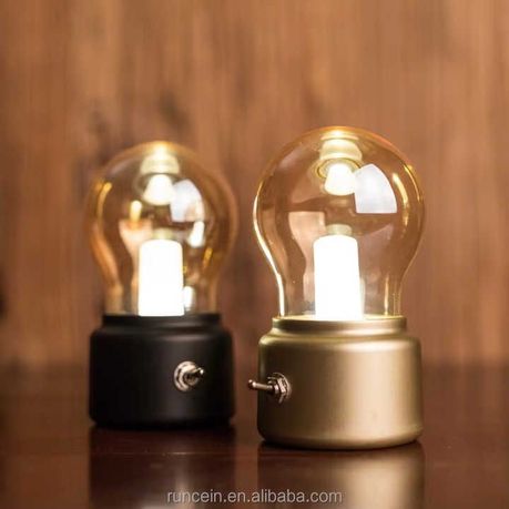 Rechargeable retro desk lamp Gold and Black - cordless USB vintage bulb