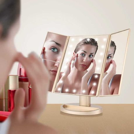 Champagne Gold Tri-Fold Vanity Mirror
