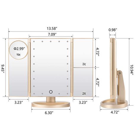 Champagne Gold Tri-Fold Vanity Mirror