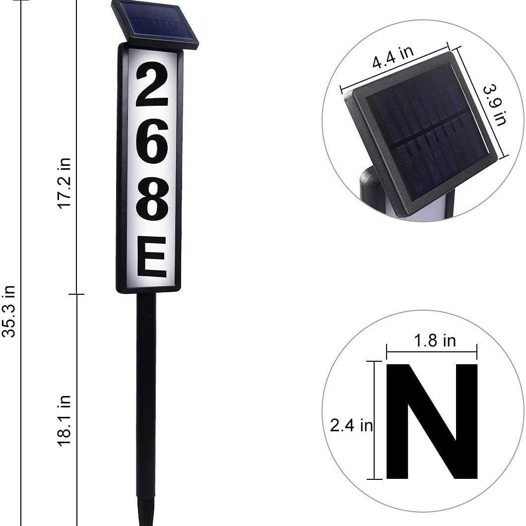 Solar LED address sign dimensions - product measurements detail