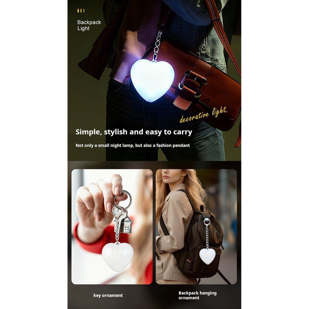 LED heart keychain light attached to backpack and keys lifestyle
