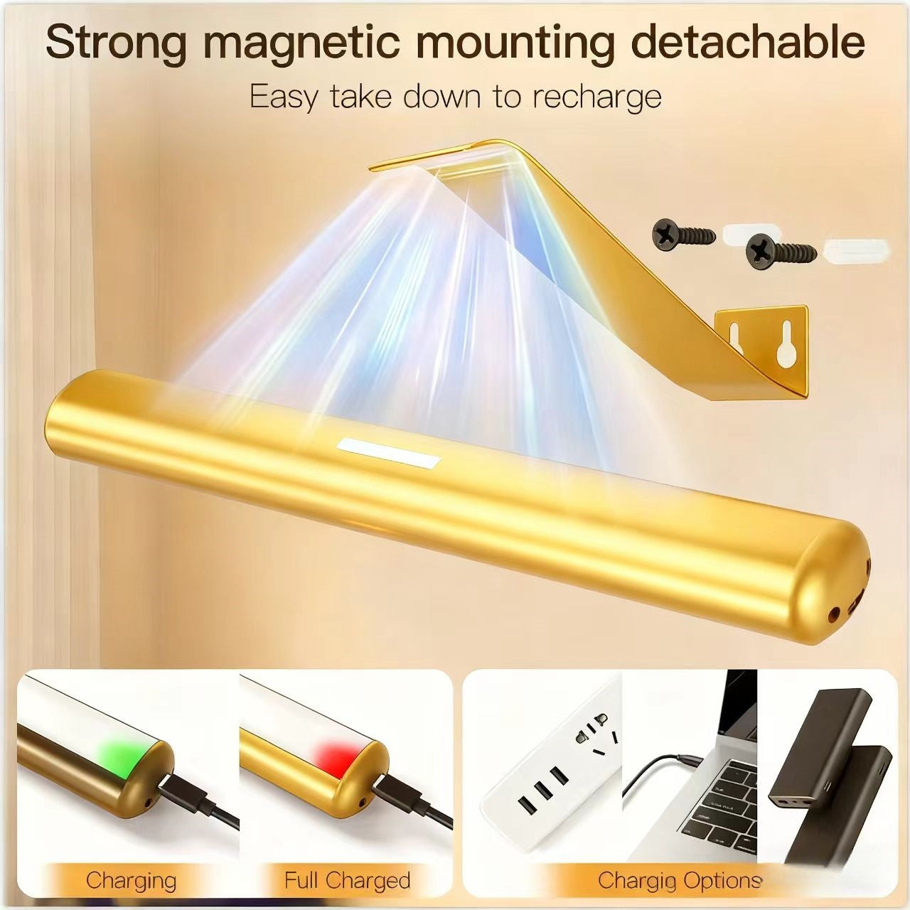 Rechargeable Mirror Light - Magnetic mount and charging features