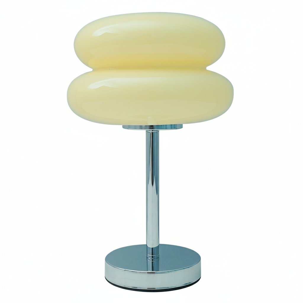 Vintage Hamburg glass table lamp Creamy Yellow - USB Bauhaus bedside light white background