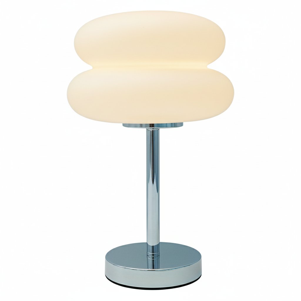 Vintage Hamburg glass table lamp Milky White - USB Bauhaus bedside light white background