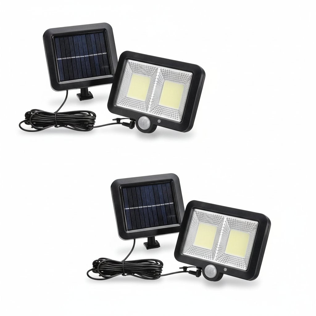 Solar outdoor security light 2 pack white background - 128COB 3 mode split design