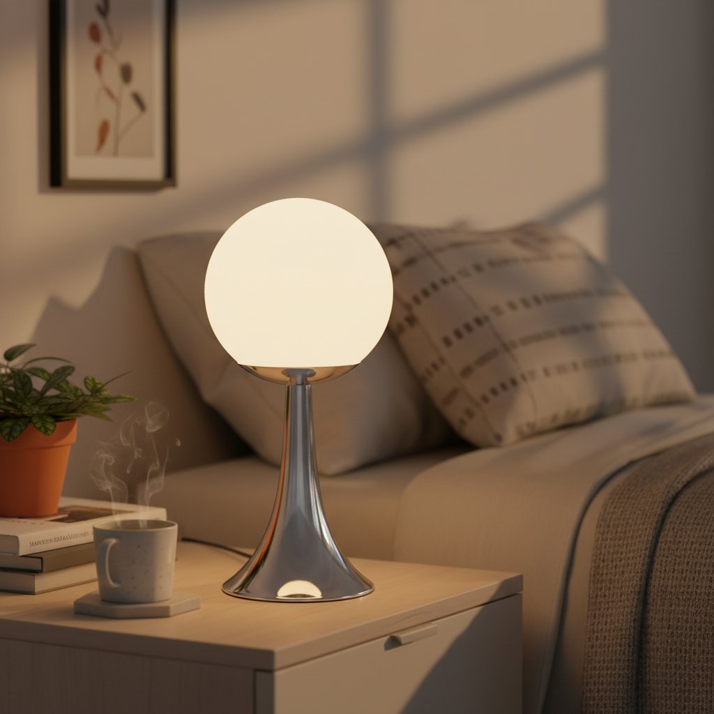 Retro Globe Lamp White - bedroom lifestyle scene